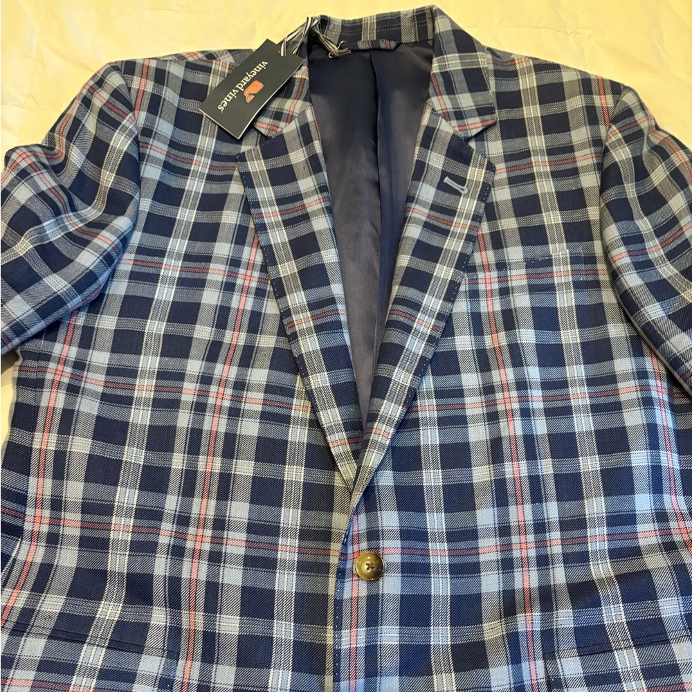 VINEYARD VINES Baltic Blue atria plaid men’s sport coat. NWT size 48L